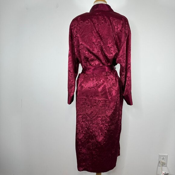 Vintage Victoria's Secret Gold Label Robe w/belt Womens P/S Maroon Floral Satin - Picture 9 of 15